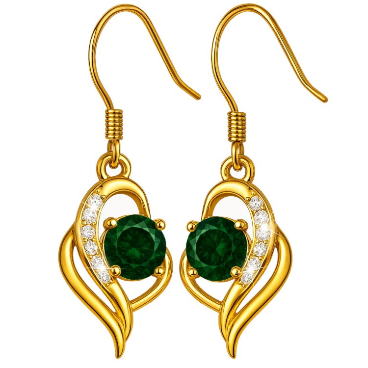 Pozłacane Długie Damskie Kolczyki z Cyrkoniami Srebro 925 - Emerald Prezent na Urodziny.jpg