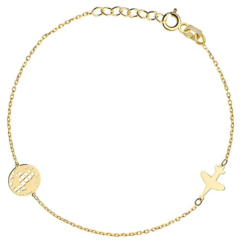 Złota pr.585 Bransoletka Kula Ziemska i Samolot - Złoto 585.jpg