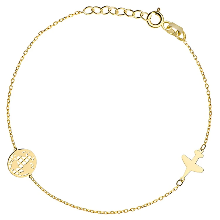 Złota pr.585 Bransoletka Kula Ziemska i Samolot - Złoto 585.jpg