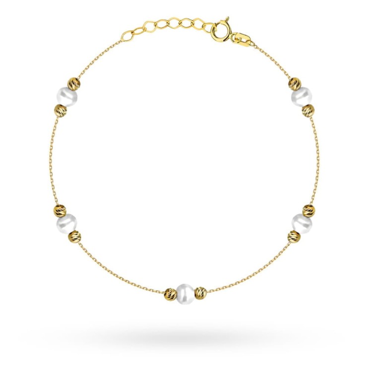 Bransoletka złota z perłami i diamentowanymi kulkami