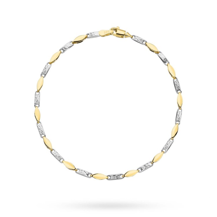 Bransoletka złota zdobiona diamentowaniem i rodowana