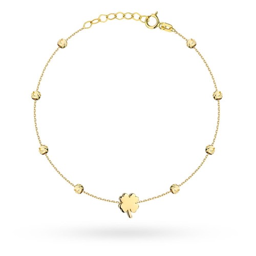 Bransoletka złota trójwymiarowa koniczynka i diamentowane kulki