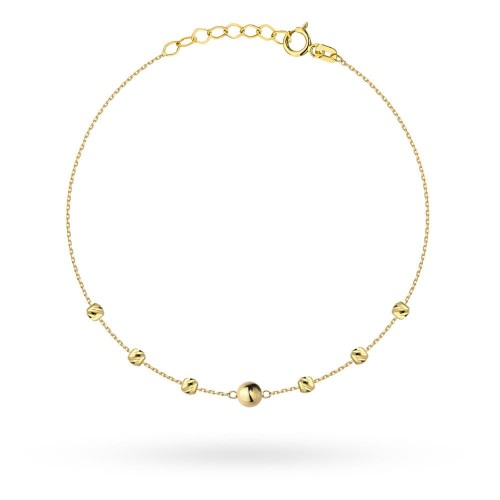 Bransoletka złota z centralną gładką kulką i diamentowanymi kuleczkami