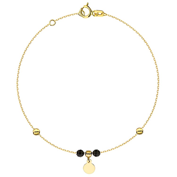 Złota pr.585 Bransoletka Zawieszka Pełne Kółko i Kulki Złote oraz Czarne - Złoto 585.jpg