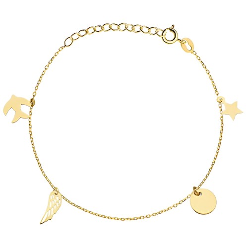 Złota pr.585 Bransoletka z Gwiazdką, Kółkiem, Skrzydełkiem i Jaskółką - Złoto 585 .jpg