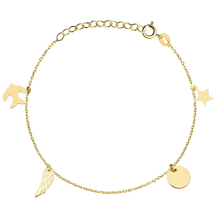 Złota pr.585 Bransoletka z Gwiazdką, Kółkiem, Skrzydełkiem i Jaskółką - Złoto 585 .jpg