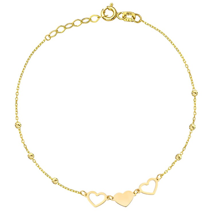 Złota pr.585 Bransoletka Serca i Diamentowane Kulki - Złoto 585.jpg