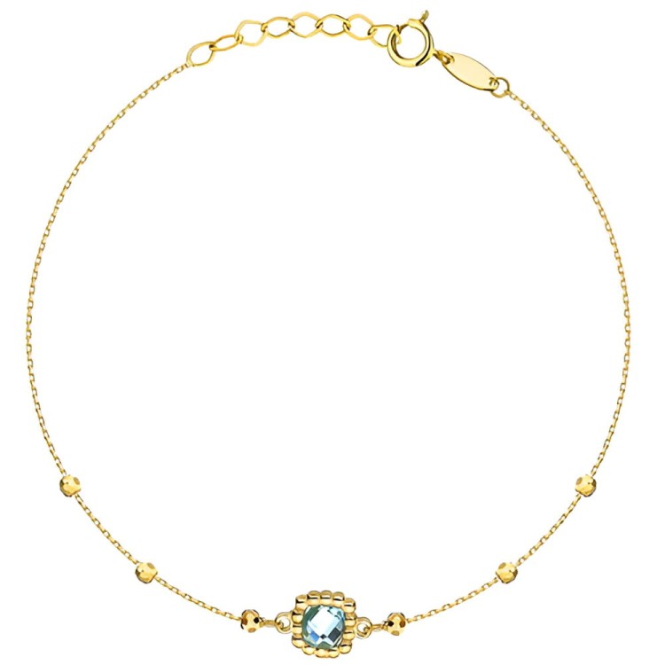 Złota pr.585 Bransoletka z Diamentowanymi Kulkami i Niebieską Cyrkonią - Złoto 585.jpg