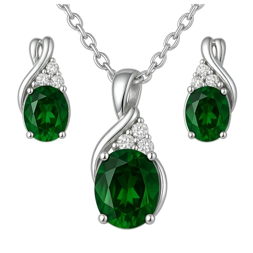 Srebrny Wyjątkowy Komplet Infinity Prezent Na Walentynki Dzień Kobiet Dzień Matki- Kolczyki Naszyjnik - Srebro 925 - Emerald