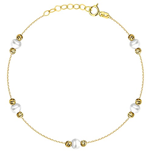 Złota pr.585 Bransoletka z Perłami i Diamentowanymi Kulkami - Złoto 585.jpg