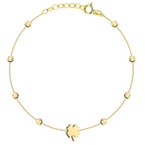 Złota pr.585 Bransoletka Trójwymiarowa Koniczynka i Diamentowane Kulki - Złoto 585.jpg