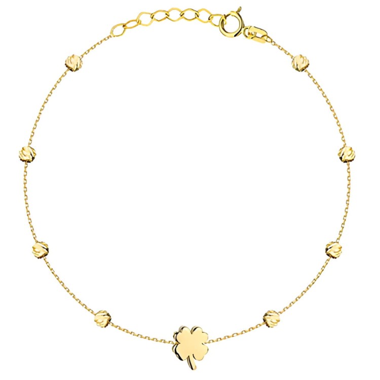 Złota pr.585 Bransoletka Trójwymiarowa Koniczynka i Diamentowane Kulki - Złoto 585.jpg