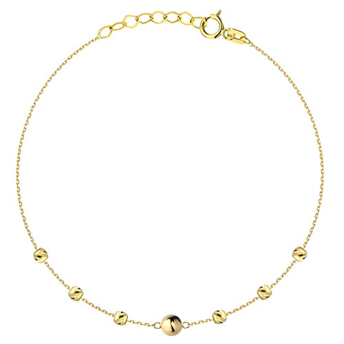 Złota pr.585 Bransoletka z Centralną Gładką Kulką i Diamentowanymi Kuleczkami - Złoto 585.jpg