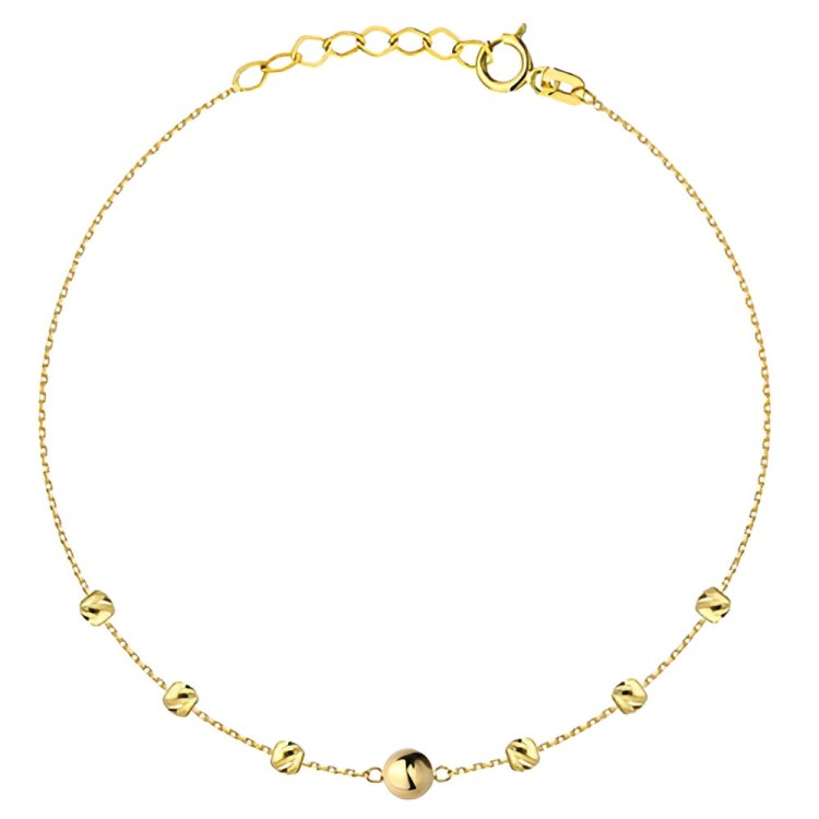 Złota pr.585 Bransoletka z Centralną Gładką Kulką i Diamentowanymi Kuleczkami - Złoto 585.jpg