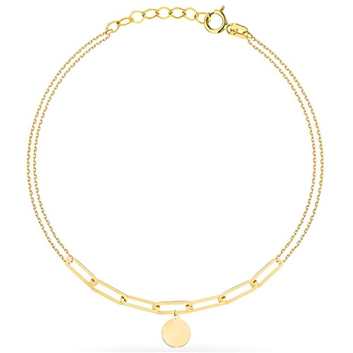 Złota pr.585 Bransoletka na Podwójnym Łańcuszku z Długimi Ogniwami i Pełnym Kółkiem - Złoto 585.jpg