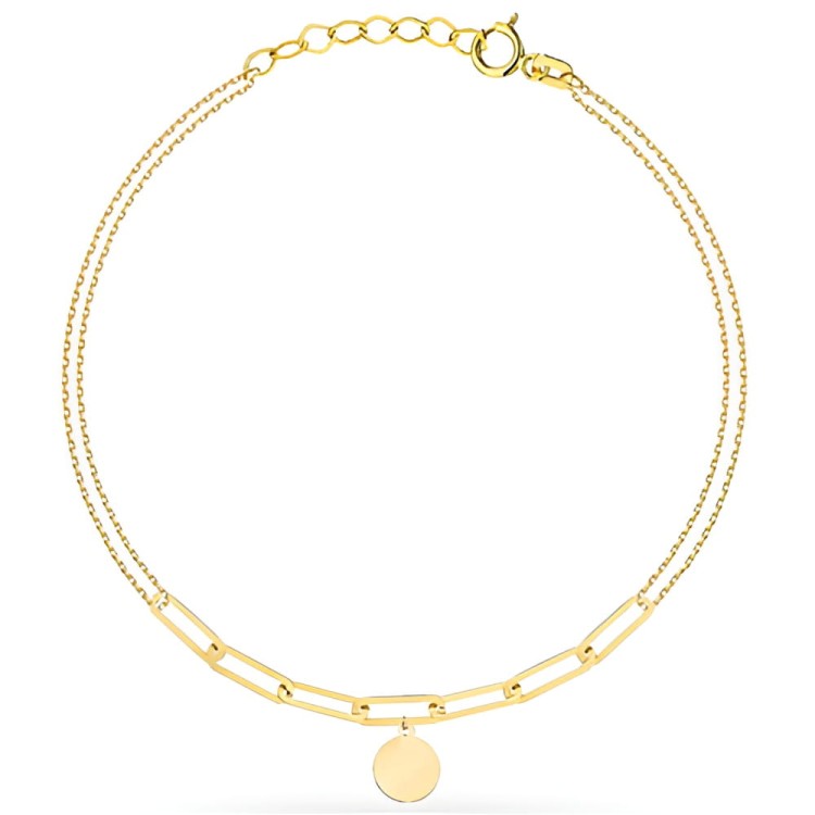 Złota pr.585 Bransoletka na Podwójnym Łańcuszku z Długimi Ogniwami i Pełnym Kółkiem - Złoto 585.jpg