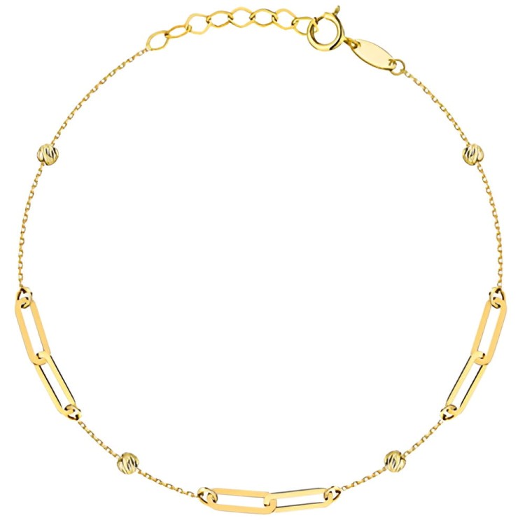 Złota pr.585 Bransoletka Podwójne Ogniwa i Diamentowane Kulki - Złoto 585.jpg