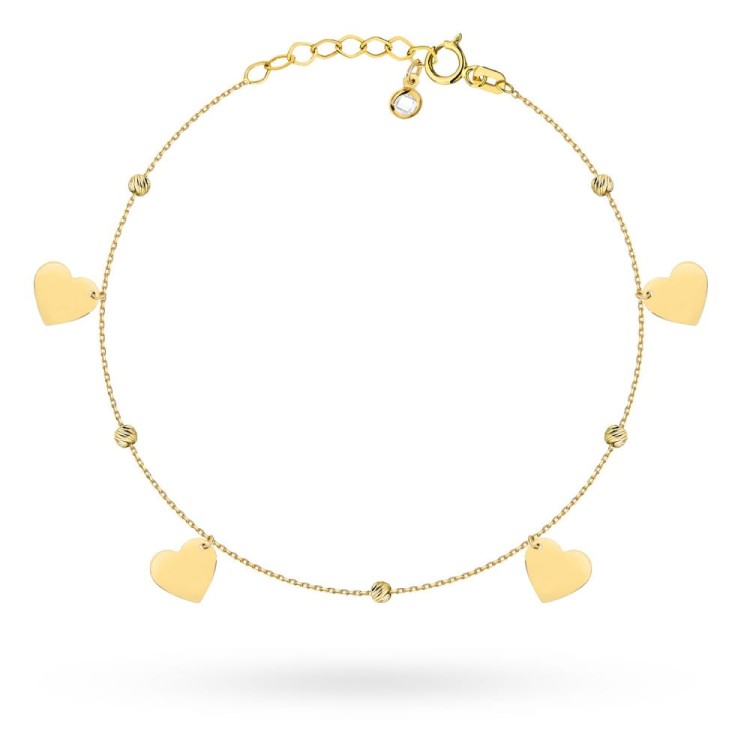Bransoletka złota wiszące serduszka i diamentowane kulki na nogę