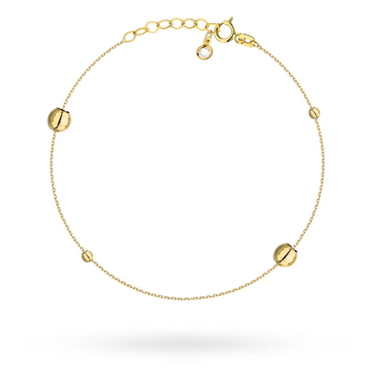 Bransoletka złota duże i małe gładkie kulki na nogę