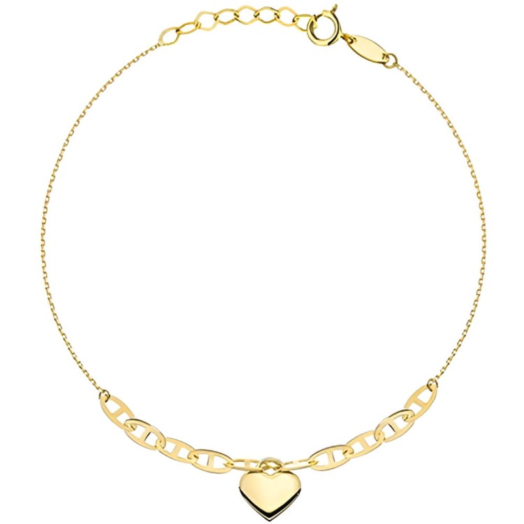Złota pr.585 Bransoletka z Wiszącym Serduszkiem i Ogniwkami - Złoto 585.jpg