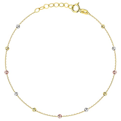 Złota pr.585 Bransoletka z Delikatnymi Diamentowanymi Kuleczkami w Trzech Kolorach - Złoto 585.jpg