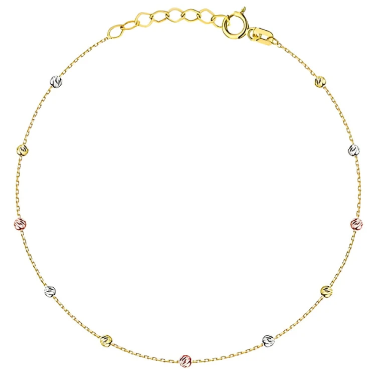 Złota pr.585 Bransoletka z Delikatnymi Diamentowanymi Kuleczkami w Trzech Kolorach - Złoto 585.jpg
