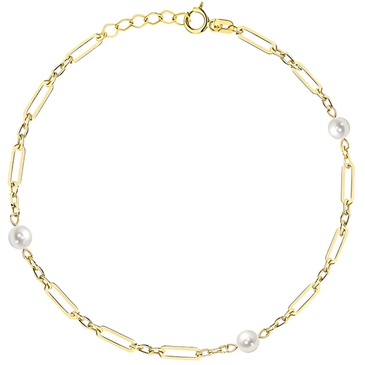 Złota pr.585 Bransoletka Delikatne Długie Ogniwa i Perły - Złoto 585.jpg