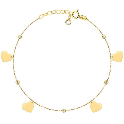 Złota pr. 585 Bransoletka na Nogę Wiszące Serduszka i Diamentowane Kulki - Złoto 585 .jpg