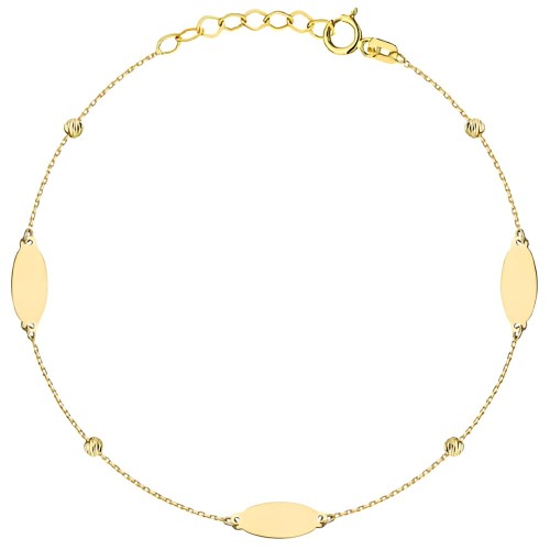 Złota Bransoletka Owalne Blaszki i Diamentowane Kulki - Złoto 585.jpg