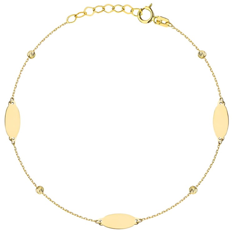 Złota Bransoletka Owalne Blaszki i Diamentowane Kulki - Złoto 585.jpg