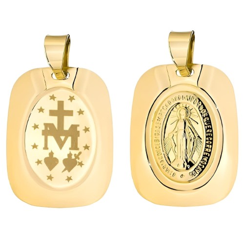 Złoty Medalik Matka Boska Cudowny w Blaszce - Złoto 585 - Prezent na Komunię.jpg