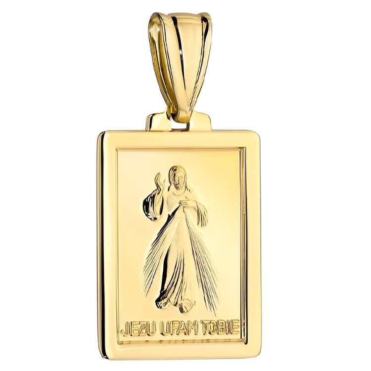 Złoty Medalik Prostokątny Jezus Miłosierny - Złoto 585 - Prezent na Chrzest.jpg