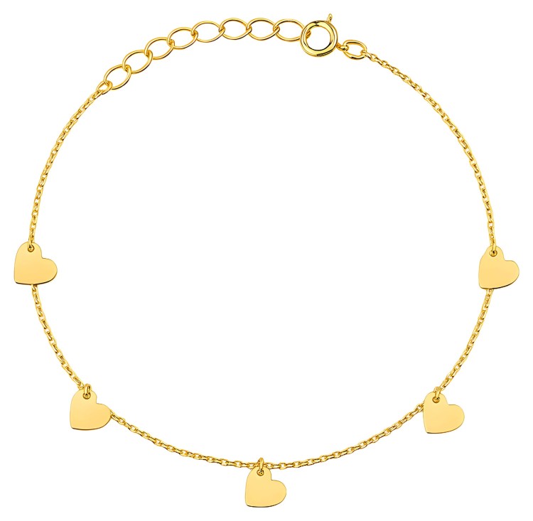 Złota pr.585 Bransoletka na Nogę Pięć Pełnych Serduszek - Złoto 585.jpg