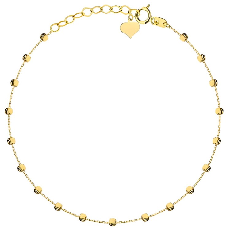 Złota Bransoletka z Diamentowanymi Kuleczkami i Wiszące Serce - Złoto 585 .jpg