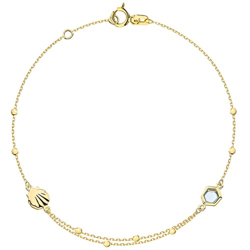 Złota Bransoletka z Błękitnym Kamieniem, Muszlą i Kulkami Party - Złoto 585 .jpg