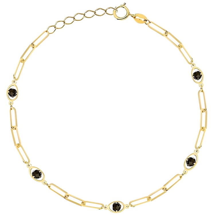 Złota Bransoletka Długie Ogniwa, Owale i Czarne Kamienie - Złoto 585.jpg