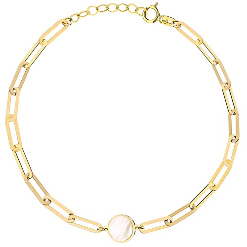 Złota Bransoletka Długie Ogniwa i Kółko z Masą Perłową - Złoto 585.jpg