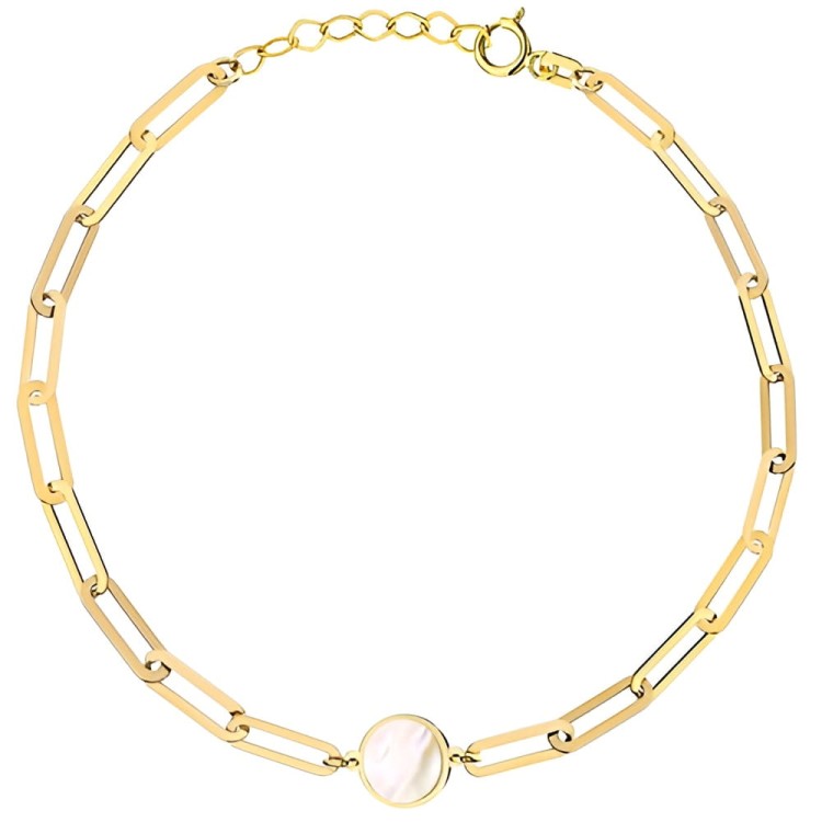 Złota Bransoletka Długie Ogniwa i Kółko z Masą Perłową - Złoto 585.jpg