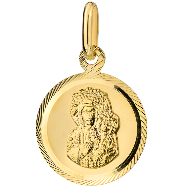 Złoty Medalik Matka Boska Częstochowska w Diamentowanym Kole (mały) - Złoto 585 - Prezent na Komunię.png