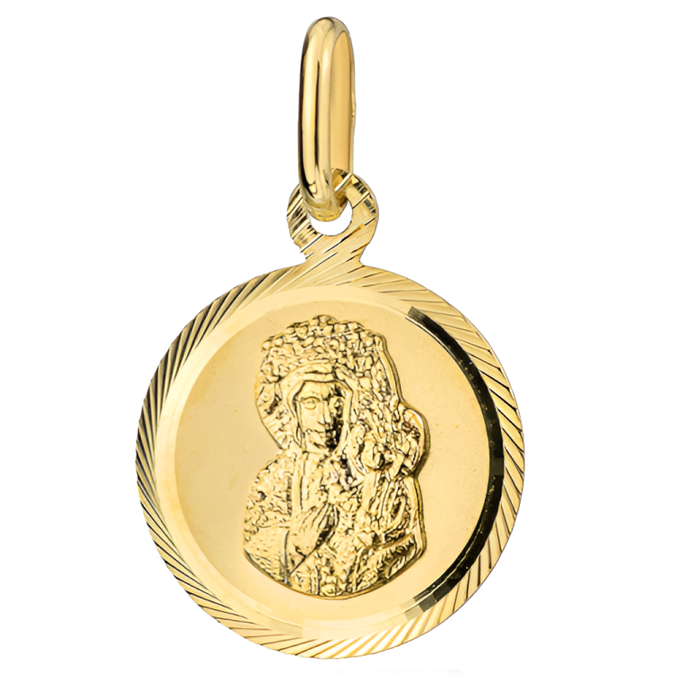 Złoty Medalik Matka Boska Częstochowska w Diamentowanym Kole (duży) - Złoto 585 - Prezent na Chrzest.png