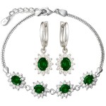 Komplet Srebrny 925 – Kolczyki i Bransoletka ze Szmaragdami Kryształami