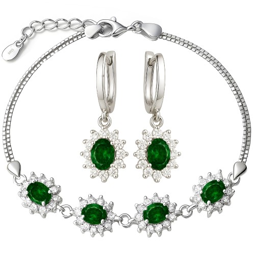 Komplet Srebrny 925 – Kolczyki i Bransoletka ze Szmaragdami Kryształami.jpg