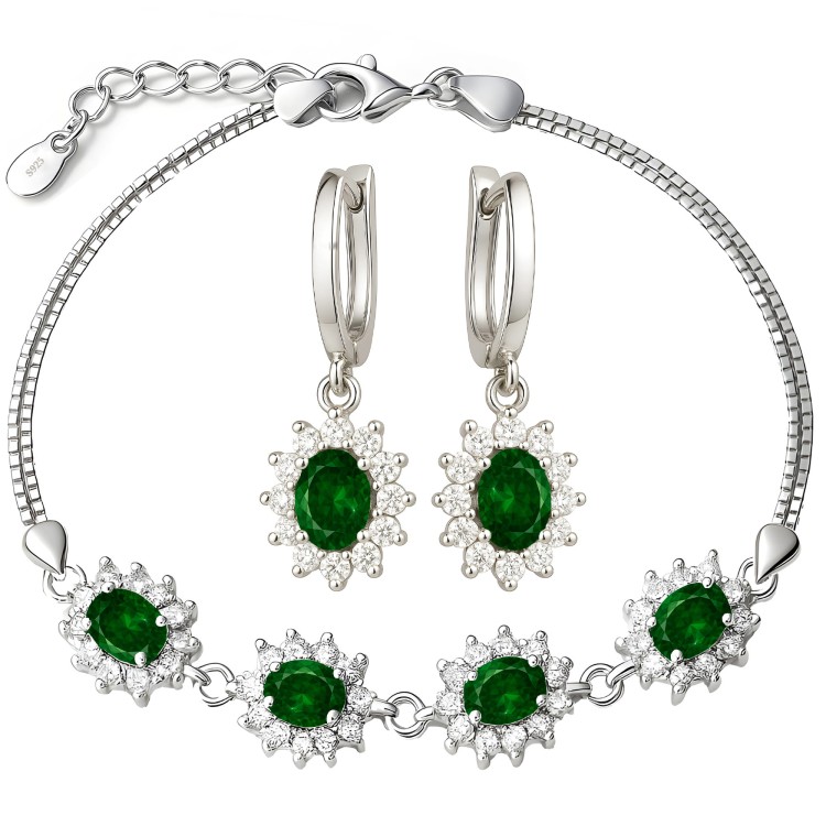 Komplet Srebrny 925 – Kolczyki i Bransoletka ze Szmaragdami Kryształami.jpg