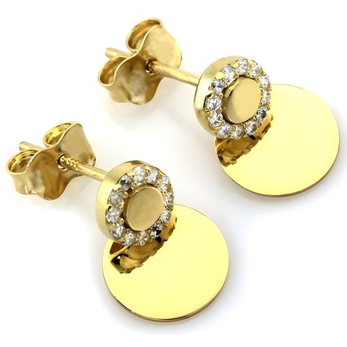 Złote Kolczyki 375 9K – Wkrętki Gładkie Koło + Cyrkonie  .jpg