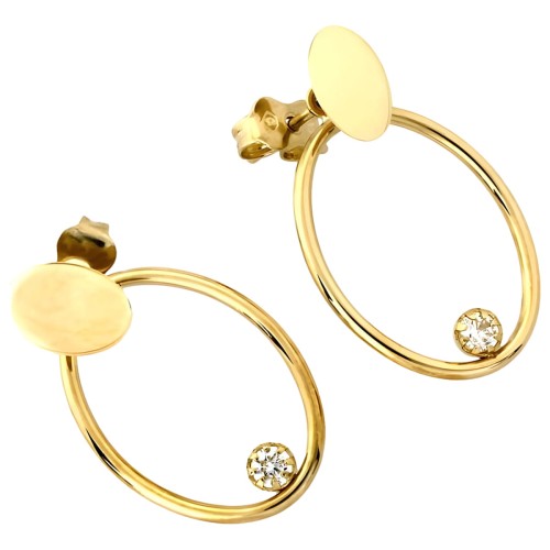 Złote Kolczyki 375 na Sztyft – Gładkie Owale z Cyrkonią, Żółte Złoto 9K.jpg