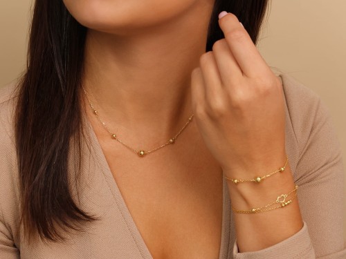 Złocona bransoletka srebrna 925 z gładkimi kulkami minimalistyczna na prezent.jpg