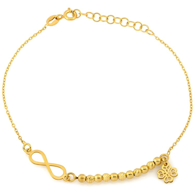 Bransoletka Srebrna Pozłacana 925 Nieskończoność z Koniczynką – Delikatna Bransoletka Damska ze Złoconego Srebra.jpg