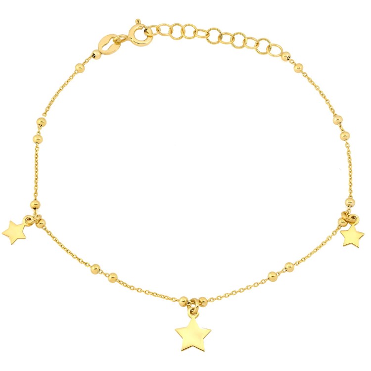 Bransoletka Srebrna Pozłacana 925 z Kulkami i Gwiazdkami – Delikatna Złocona Bransoletka Damska.jpg