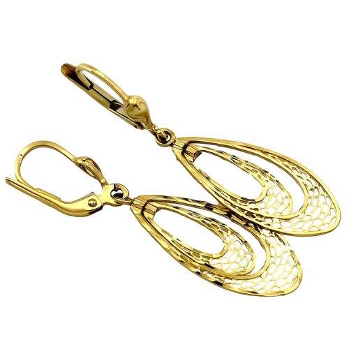 Złote Kolczyki 375 Długie Ażurowe Owale – Żółte Złoto 9K, Angielskie Zapięcie.jpg