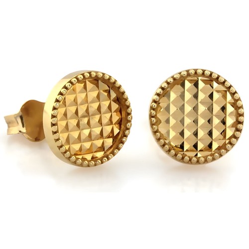 Złote Kolczyki 375 Diamentowane Koła – Wkrętki 9K, Żółte Złoto, Zapięcie Sztyft.jpg
